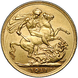 Монета 1 соверен (фунт) 1911 Великобритания