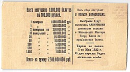 Выигрышный билет 100000 рублей 1922 Денежная лотерея в пользу голодающих