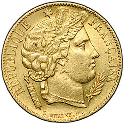 Монета 20 франков 1849 А Церера Франция