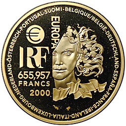 Монета 655,957 франков 2000 Стили Европы - Ар-нуво Модерн Франция