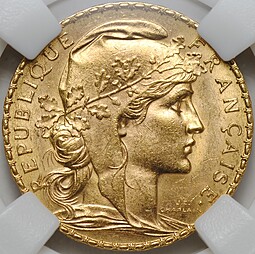Монета 20 франков 1912 Франция слаб ННР MS 63