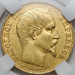 Монета 20 франков 1856 A Франция слаб ННР AU 55