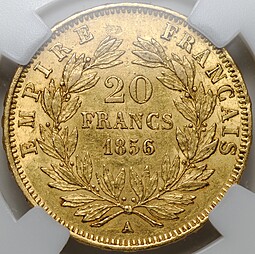 Монета 20 франков 1856 A Франция слаб ННР AU 55