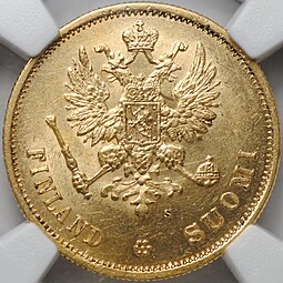 Монета 10 марок 1878 S Русская Финляндия слаб NGC MS 62