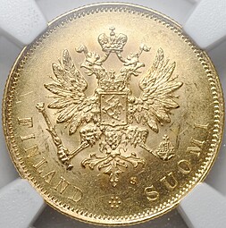 Монета 10 марок 1879 S Русская Финляндия слаб NGC MS 62