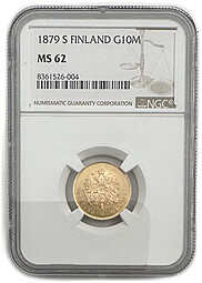 Монета 10 марок 1879 S Русская Финляндия слаб NGC MS 62