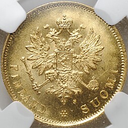 Монета 10 марок 1879 S Русская Финляндия слаб ННР MS 64
