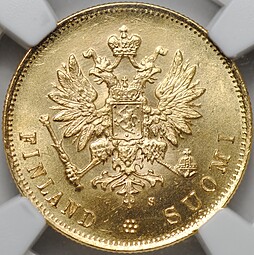 Монета 10 марок 1881 S Русская Финляндия слаб NGC MS 62