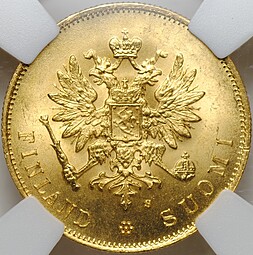 Монета 10 марок 1882 S Русская Финляндия слаб ННР MS 64