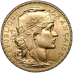 Монета 20 франков 1914 Франция