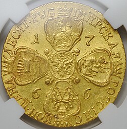 Монета 10 рублей 1766 СПБ TI слаб ННР AU Det.