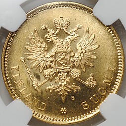 Монета 20 марок 1913 S Русская Финляндия слаб ННР MS 64