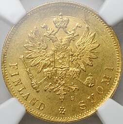 Монета 10 марок 1881 S Русская Финляндия слаб NGC BUNC