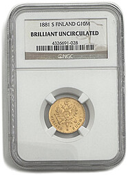 Монета 10 марок 1881 S Русская Финляндия слаб NGC BUNC
