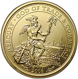 Монета 50 долларов 2008 Меркурий Бог торговли Острова Кука