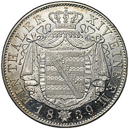 Монета 1 талер 1839 G Саксония Германия