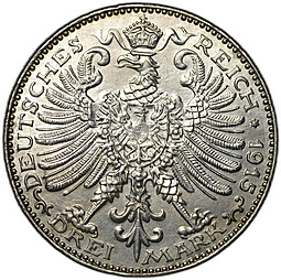 Монета 3 марки 1915 100 лет Герцогству Саксен-Веймар-Эйзенах Германия