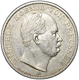 Монета 1 союзный талер 1865 A Пруссия Германия
