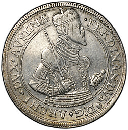 Монета 1 талер 1577-1595 FERDINANDVS AVSTRIÆ Халль Фердинанд II Тироль Австрия