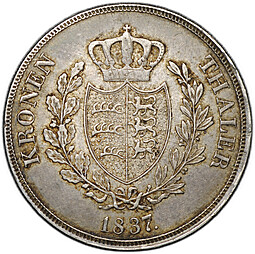 Монета 1 кроненталер (талер) 1837 Вюртемберг