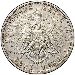 Монета 3 марки 1911 D Бавария Германия