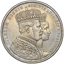 Монета 1 талер 1861 Коронация Вильгельма I и Августы Пруссия Германия