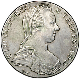 Монета 1 талер 1780 SF Мария Терезия рестрайк Австрия