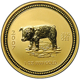 Монета 100 долларов 2007 Год свиньи Лунар Австралия
