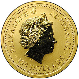 Монета 100 долларов 2007 Год свиньи Лунар Австралия