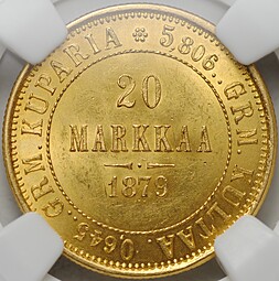 Монета 20 марок 1879 S Русская Финляндия слаб ННР MS 63