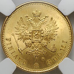Монета 20 марок 1879 S Русская Финляндия слаб ННР MS 64