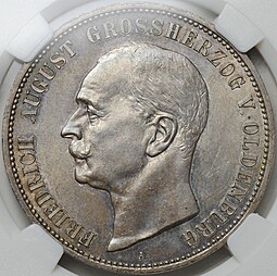 Монета 5 марок 1901 A Ольденбург Германия слаб ННР MS 63