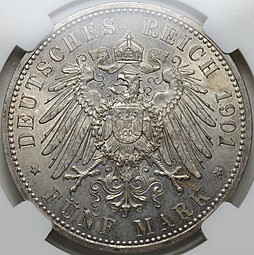 Монета 5 марок 1901 A Ольденбург Германия слаб ННР MS 63