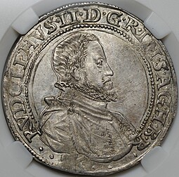 Монета 1/2 талера 1601 Рудольф II Куттенберг Богемия слаб ННР AU 53