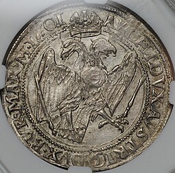 Монета 1/2 талера 1601 Рудольф II Куттенберг Богемия слаб ННР AU 53