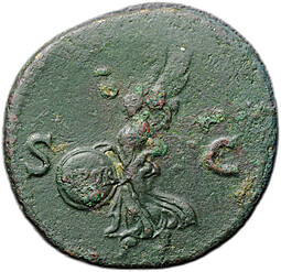 Монета Асс 65-66 Нерон Виктория SPQR Римская Империя